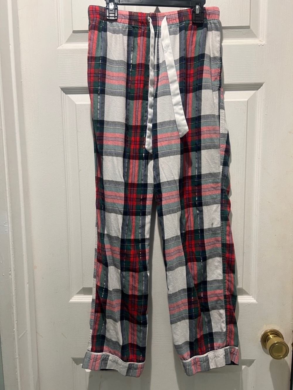 Victoria K Red and Green Plaid Lounge Pants with Black Accents